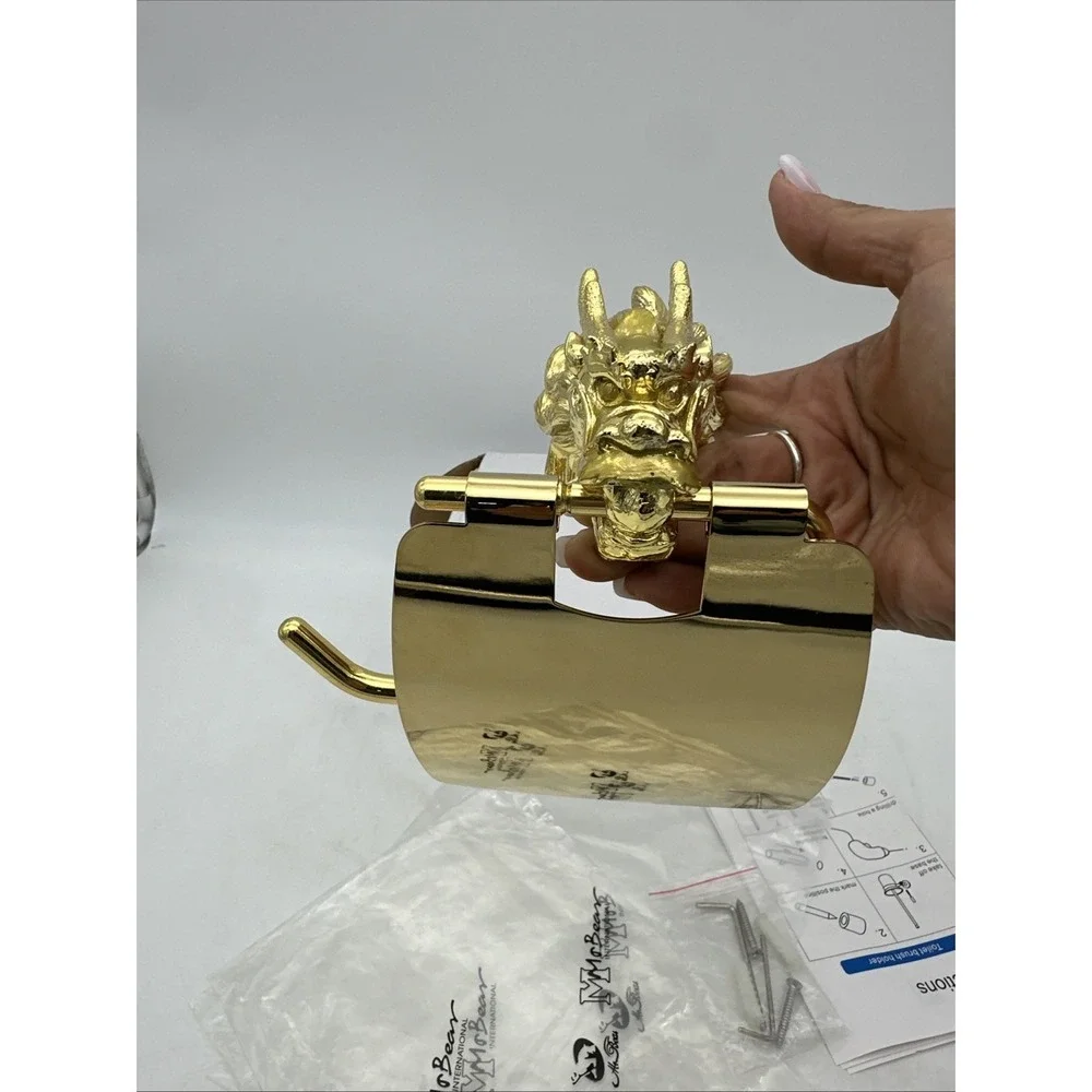 Metal Gold Tone Dragon Bath Toilet Paper Holder